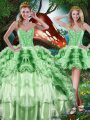 Customized Sleeveless Lace Up Floor Length Beading and Ruffles and Ruffled Layers 15th Birthday Dress