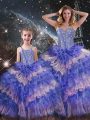 Latest Multi-color Organza Lace Up Vestidos de Quinceanera Sleeveless Floor Length Ruffled Layers and Sequins