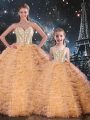 Top Selling Sleeveless Tulle Floor Length Lace Up Sweet 16 Dresses in Orange with Beading and Ruffles
