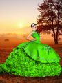 Lace Up Vestidos de Quinceanera Green for Military Ball and Sweet 16 and Quinceanera with Embroidery and Ruffles Brush Train