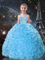 Delicate Floor Length Ball Gowns Sleeveless Aqua Blue Pageant Dress Lace Up