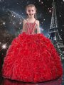 Enchanting Straps Sleeveless Organza Little Girl Pageant Gowns Beading and Ruffles Lace Up