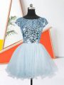 Super Light Blue Short Sleeves Organza Lace Up Dress for Prom for Prom and Party