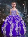 Amazing Purple Sleeveless Beading and Ruffles Floor Length Little Girls Pageant Dress