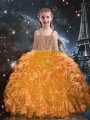 Orange Red Organza Lace Up Straps Sleeveless Floor Length Kids Pageant Dress Beading and Ruffles