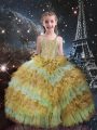 Beading and Ruffled Layers High School Pageant Dress Champagne Lace Up Sleeveless Floor Length