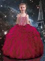 Hot Pink Ball Gowns Beading and Ruffles Little Girls Pageant Dress Lace Up Organza Sleeveless Floor Length