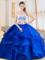 Perfect One Shoulder Sleeveless Criss Cross Quinceanera Dresses Royal Blue Tulle