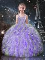 Custom Fit Lilac Sleeveless Floor Length Beading and Ruffles Lace Up Winning Pageant Gowns