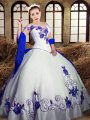 White Taffeta Lace Up Quinceanera Gown Sleeveless Floor Length Embroidery