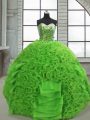 Sleeveless Floor Length Beading and Ruffles Lace Up 15th Birthday Dress with Green