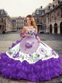 Delicate Lavender Organza Lace Up 15th Birthday Dress Sleeveless Floor Length Embroidery and Ruffled Layers