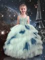 Perfect White Little Girl Pageant Dress Quinceanera and Wedding Party with Beading and Ruffled Layers Straps Sleeveless Lace Up