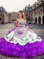 Organza Sweetheart Sleeveless Lace Up Embroidery and Ruffled Layers Quinceanera Gowns in Eggplant Purple