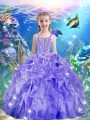 Floor Length Purple Little Girl Pageant Gowns Organza Sleeveless Beading and Ruffles