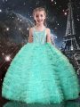 Trendy Turquoise Tulle Lace Up Straps Sleeveless Floor Length Pageant Dress Womens Beading and Ruffled Layers