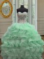 Glittering Sweetheart Sleeveless Organza Sweet 16 Quinceanera Dress Ruffles Lace Up