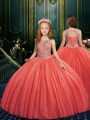 Sleeveless Floor Length Appliques Lace Up Little Girls Pageant Dress Wholesale with Watermelon Red