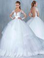 Delicate White Long Sleeves Lace and Appliques and Ruffles Backless Wedding Dresses
