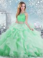 High End Apple Green Sleeveless Floor Length Beading and Ruffles Clasp Handle Sweet 16 Quinceanera Dress