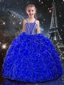 Glamorous Royal Blue Lace Up Little Girls Pageant Gowns Beading and Ruffles Sleeveless Floor Length
