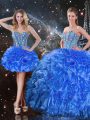 Classical Royal Blue Sleeveless Floor Length Beading and Ruffles Lace Up Quinceanera Dresses