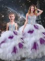 Affordable Sleeveless Floor Length Beading and Ruffled Layers Lace Up Quinceanera Dresses with Multi-color