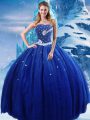 Sophisticated Royal Blue Strapless Lace Up Beading Vestidos de Quinceanera Sleeveless