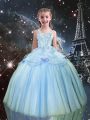 Unique Light Blue Sleeveless Tulle Lace Up Child Pageant Dress for Quinceanera and Wedding Party