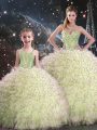 Yellow Green 15 Quinceanera Dress Military Ball and Sweet 16 and Quinceanera with Beading and Ruffles Sweetheart Sleeveless Lace Up