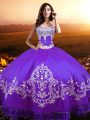 Purple Sleeveless Floor Length Beading and Appliques Lace Up Sweet 16 Dresses