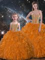 Beauteous Floor Length Orange 15th Birthday Dress Organza Sleeveless Beading and Ruffles
