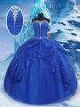 Super Royal Blue Sweetheart Neckline Beading and Pick Ups Quinceanera Gowns Sleeveless Lace Up