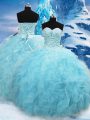 Fantastic Aqua Blue Ball Gowns Sweetheart Sleeveless Tulle Floor Length Lace Up Beading and Pick Ups Quince Ball Gowns