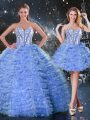 Stylish Blue Lace Up Quinceanera Dress Beading and Ruffled Layers Sleeveless Floor Length