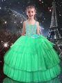 Stunning Apple Green Ball Gowns Beading and Ruffled Layers Pageant Dress Lace Up Tulle Sleeveless Floor Length