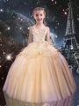 Suitable Floor Length Ball Gowns Sleeveless Peach Little Girls Pageant Gowns Lace Up