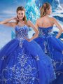 Blue Tulle Lace Up Sweetheart Sleeveless Floor Length Quinceanera Dresses Beading and Appliques