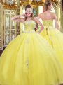 Gold Sleeveless Floor Length Beading and Appliques Lace Up Sweet 16 Quinceanera Dress