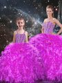Sophisticated Fuchsia Lace Up Sweetheart Beading and Ruffles Sweet 16 Quinceanera Dress Organza Sleeveless