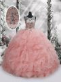 High Class Baby Pink Scoop Lace Up Beading and Ruffles Quinceanera Gown Sleeveless