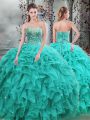 Simple Turquoise Sweetheart Lace Up Beading and Ruffles Quinceanera Dresses Sleeveless