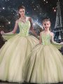 Excellent Multi-color Ball Gowns Sweetheart Sleeveless Tulle Floor Length Lace Up Beading Sweet 16 Dresses