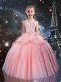 Tulle Sleeveless Floor Length Kids Formal Wear and Beading