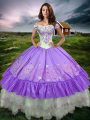 Exceptional Lavender Ball Gowns Beading and Embroidery and Ruffled Layers Quinceanera Gown Lace Up Taffeta Sleeveless Floor Length