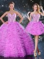 Romantic Organza Sweetheart Sleeveless Lace Up Beading and Ruffled Layers Sweet 16 Quinceanera Dress in Fuchsia