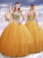 Tulle Sleeveless Floor Length Ball Gown Prom Dress and Beading