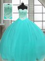 On Sale Sleeveless Floor Length Beading Lace Up Sweet 16 Dresses with Turquoise
