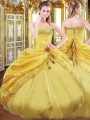 Strapless Sleeveless Taffeta Quince Ball Gowns Beading and Pick Ups Lace Up