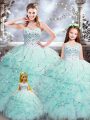 Pretty Aqua Blue Sweet 16 Dresses Military Ball and Sweet 16 and Quinceanera with Beading and Ruffles Sweetheart Sleeveless Lace Up